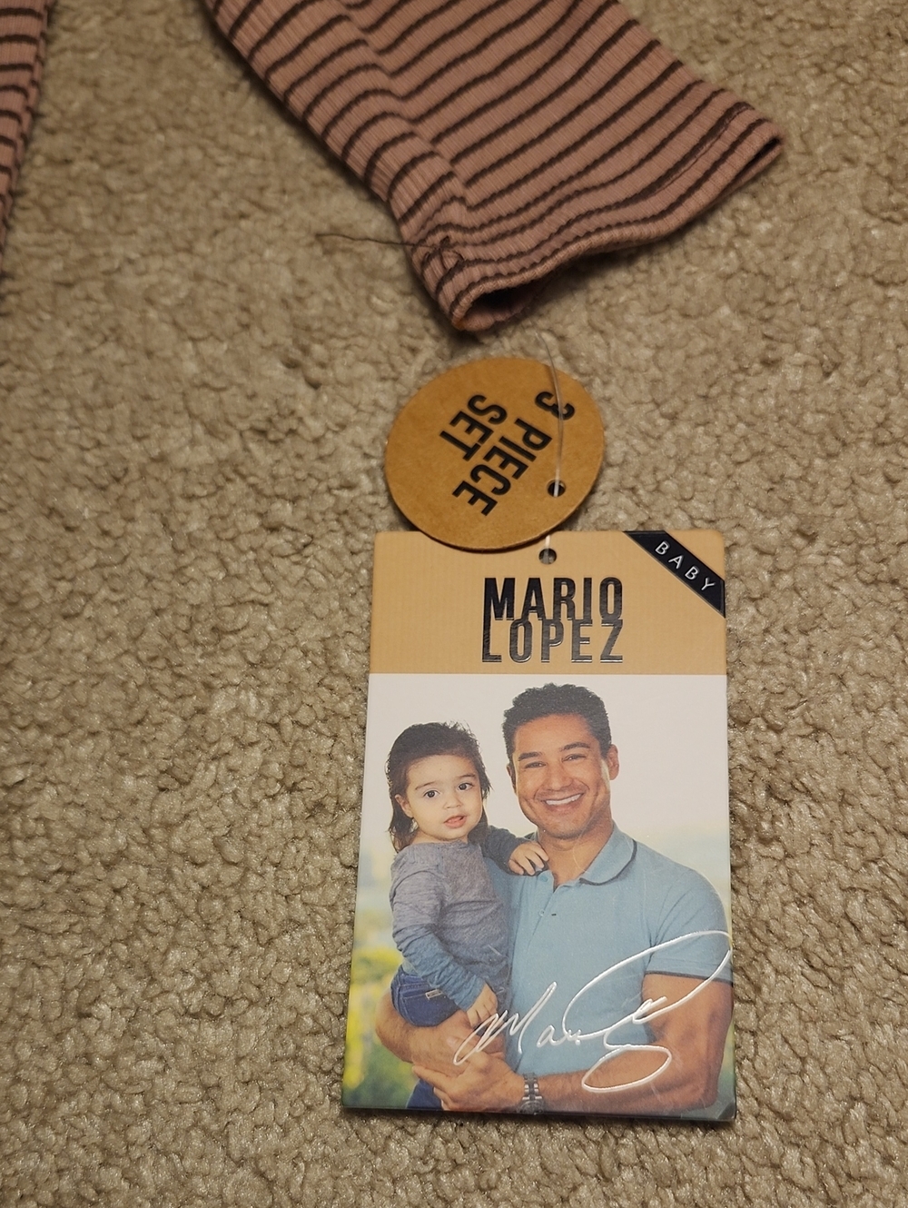Mario Lopez Kids Baby Boy 3-Piece Set Striped Bodysuit Pants Hat 3/6 M NWT - Picture 15 of 15
